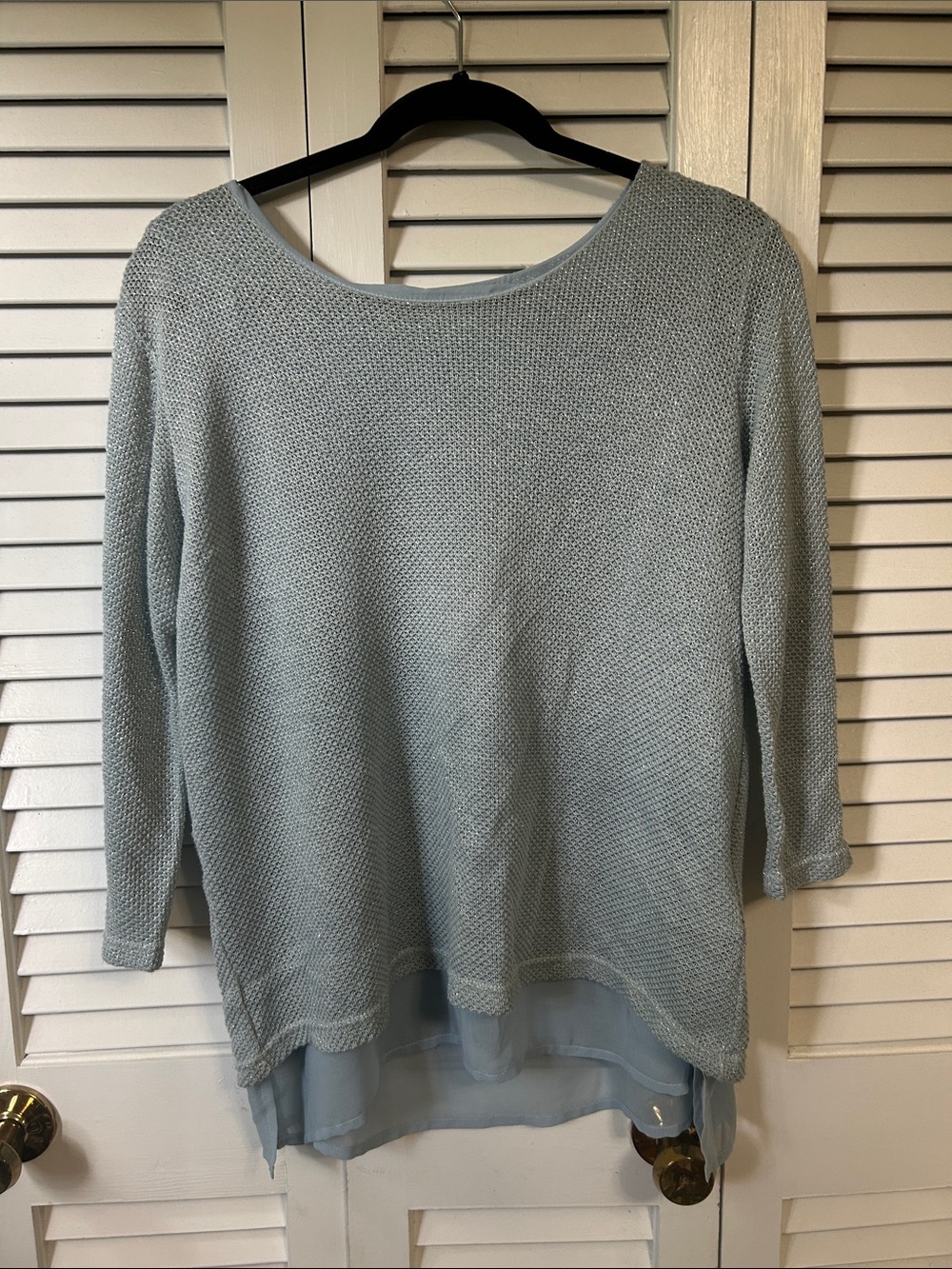 Simply Noelle Light Blue Knit Sweater with Sheer Layered Hem